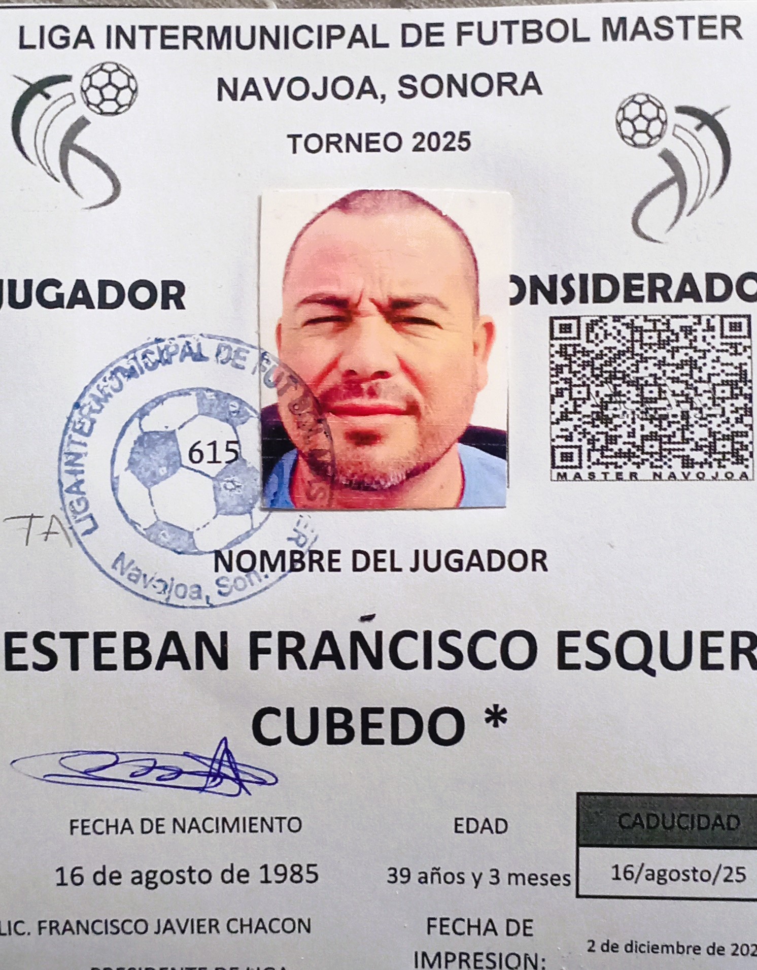 Foto de ESTEBAN FRANCISCO ESQUER CUBEDO *